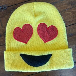 Yellow Emoji Beanie with Heart Eyes